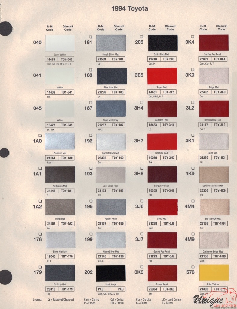 1994 Toyota Paint Charts RM 1